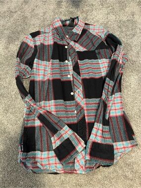 Zoo York Black, Teal & Red Plaid Button-Down Shirt